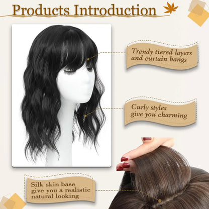 Hot Sale Natural Wavy HairToppers With Bangs for Thinning Hair