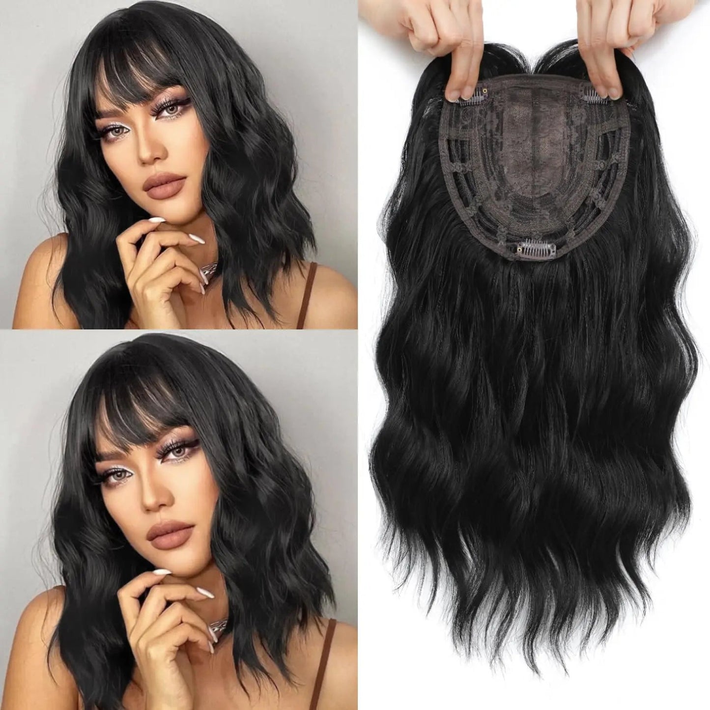 Hot Sale Natural Wavy HairToppers With Bangs for Thinning Hair