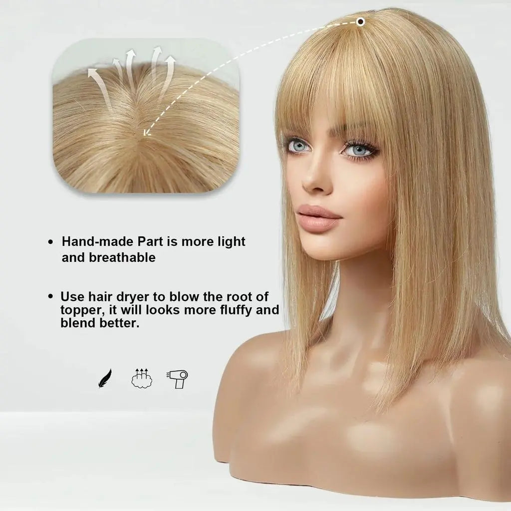 Fashion Straight Hair Topper With Bangs For Thinning Hair
