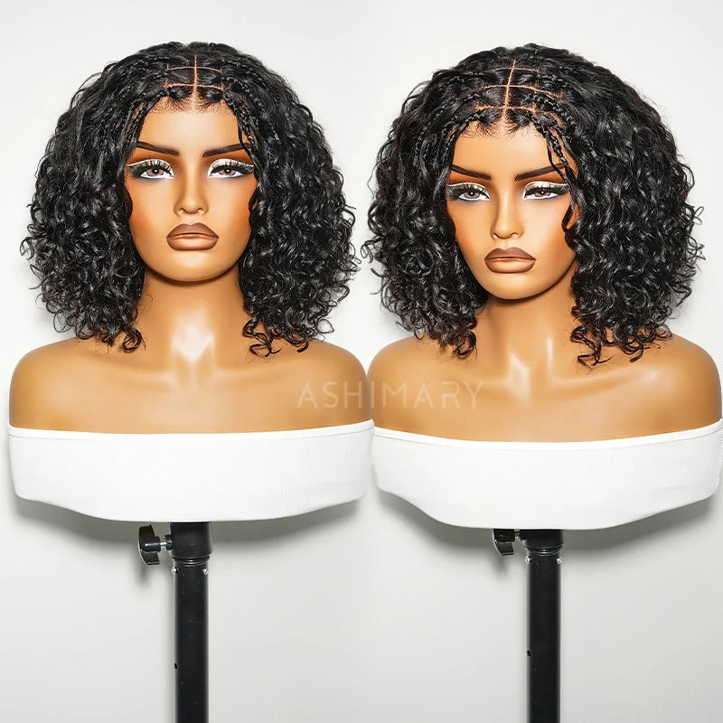 Boho Braids Water Wave Glueless 6x4.5 Closure Lace with Braided Top Human Hair Wig Pre-Cut Lace
