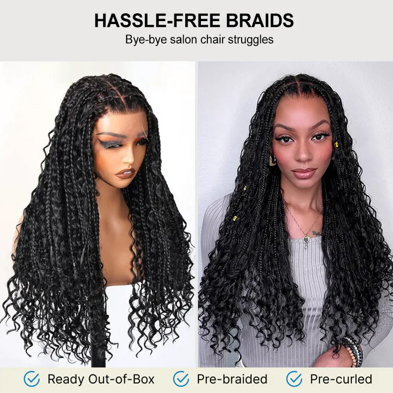 Boho Braids Water Wave Glueless 6x4.5 Closure Lace with Braided Top Human Hair Wig Pre-Cut Lace