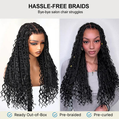 Boho Braids Water Wave Glueless 6x4.5 Closure Lace with Braided Top Human Hair Wig Pre-Cut Lace