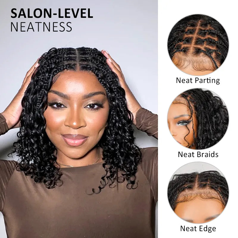Boho Braids Water Wave Glueless 6x4.5 Closure Lace with Braided Top Human Hair Wig Pre-Cut Lace