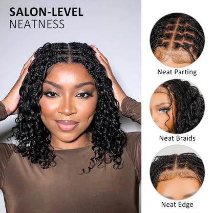 Boho Braids Water Wave Glueless 6x4.5 Closure Lace with Braided Top Human Hair Wig Pre-Cut Lace