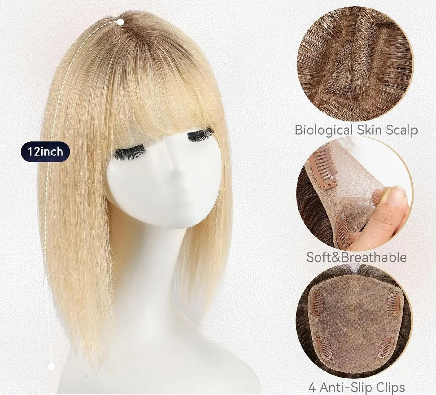 Fashion Straight Hair Topper With Bangs For Thinning Hair
