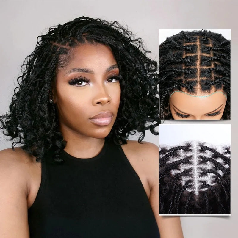 Boho Braids Water Wave Glueless 6x4.5 Closure Lace with Braided Top Human Hair Wig Pre-Cut Lace