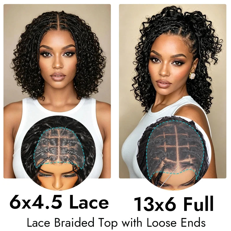 Boho Braids Water Wave Glueless 6x4.5 Closure Lace with Braided Top Human Hair Wig Pre-Cut Lace