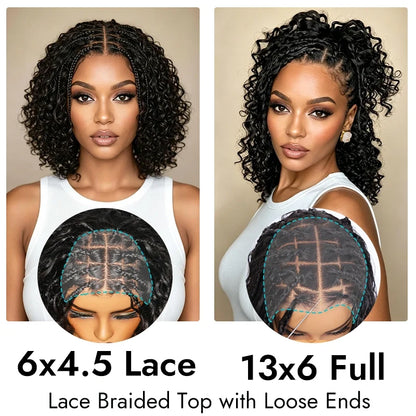 Boho Braids Water Wave Glueless 6x4.5 Closure Lace with Braided Top Human Hair Wig Pre-Cut Lace