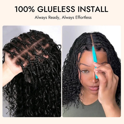 Boho Braids Water Wave Glueless 6x4.5 Closure Lace with Braided Top Human Hair Wig Pre-Cut Lace